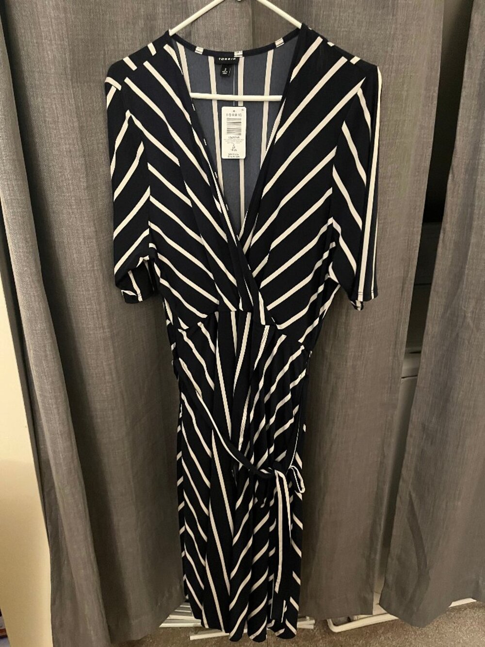 NWT Torrid Size 2 Navy White Stripe Midi Wrap Dress Kayla Stripe Peacoat Studio